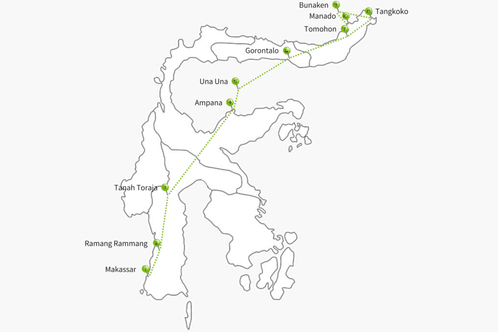 Beste backpack route door Sulawesi, Indonesië
